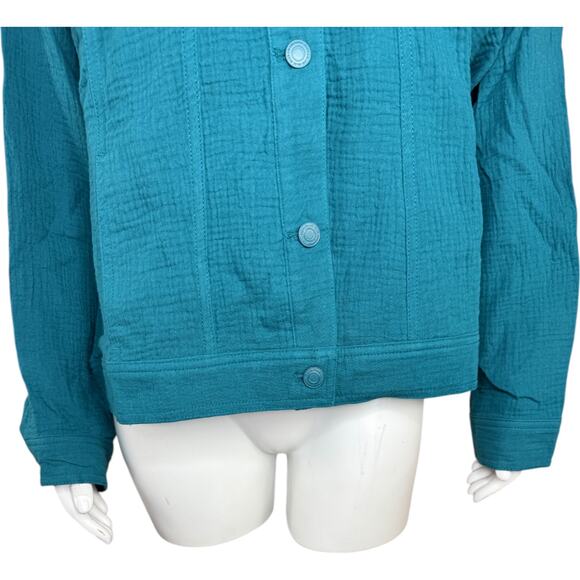 Isaac Mizrahi Live Bridgehampton Cotton Gauze Jacket Deep Sea Large NWOT - Picture 8 of 14